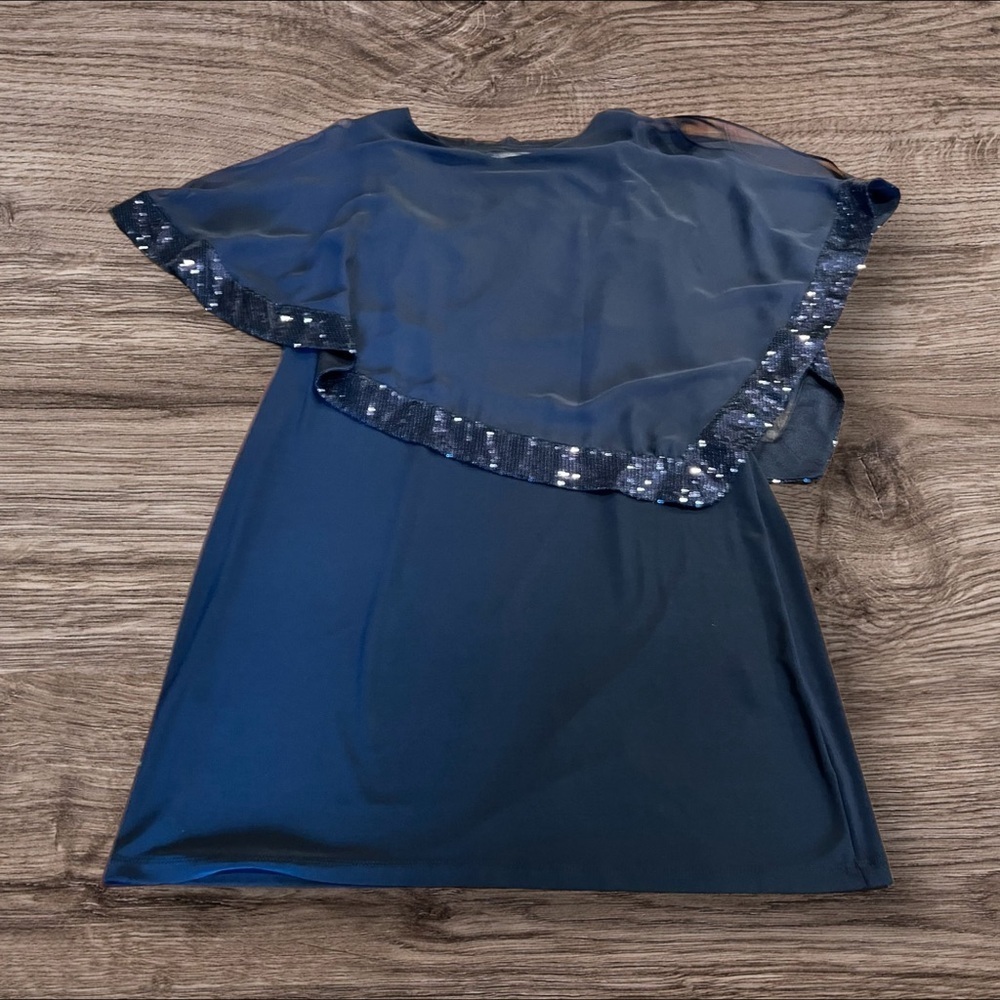 Established 1962 Navy Blue Scoop Neck Semi Formal Dress Sequins Sheer Size 12